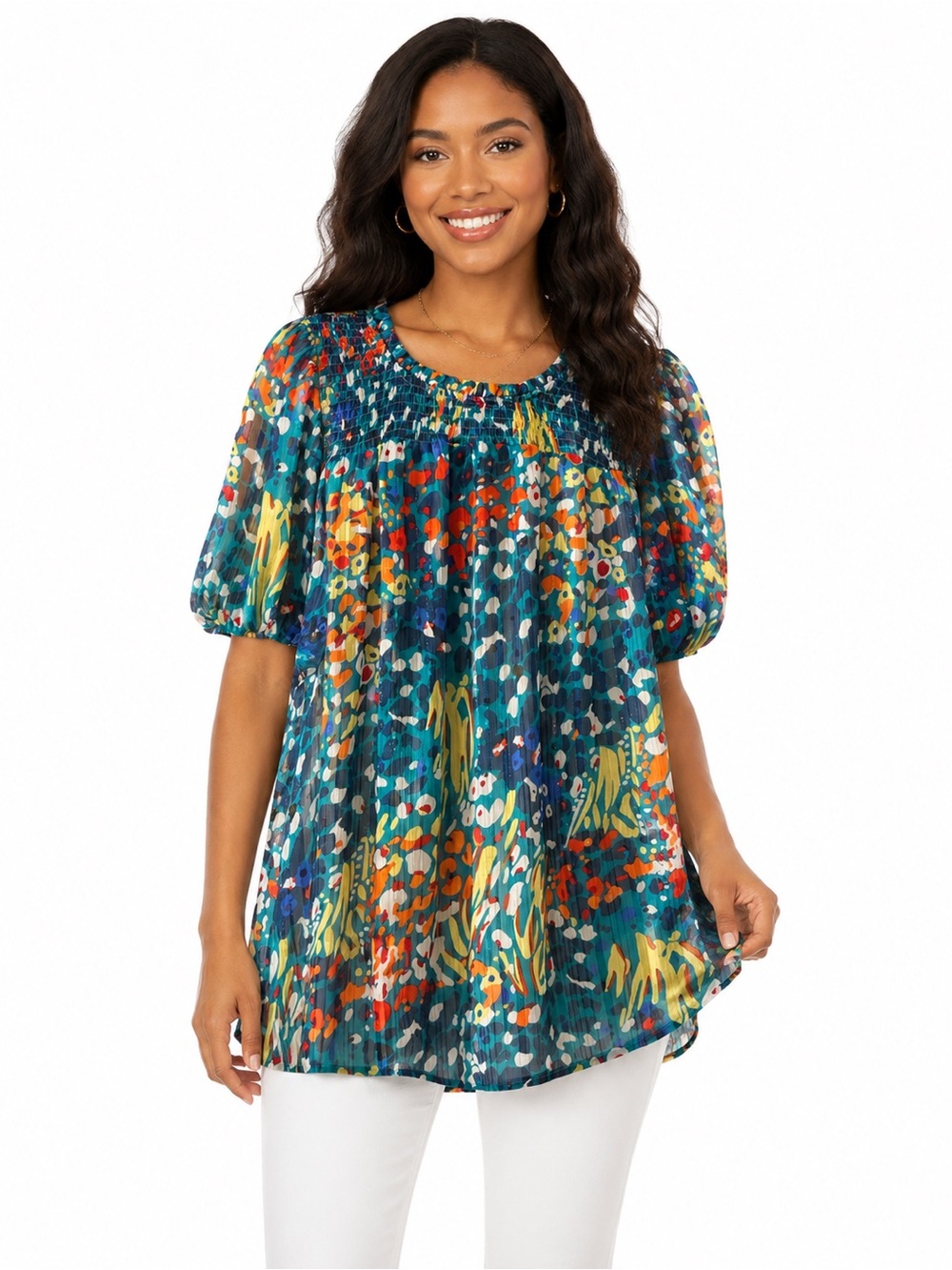 Umgee Abstract Multicolor Smocked Tunic